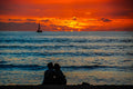 Couple Embracing at Sunset Beach #1900 // Canvas Print by D Davila