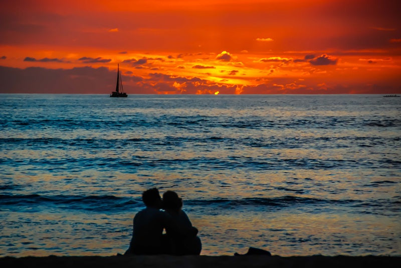 Couple Embracing at Sunset Beach #1900 // Canvas Print by D Davila