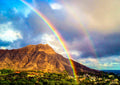 Diamond Head Crater and Double Rainbows // Canvas Print by D Davila