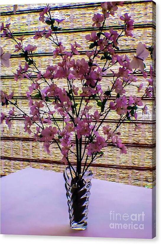 Cherry Blossoms in Glass Vase Canvas Print