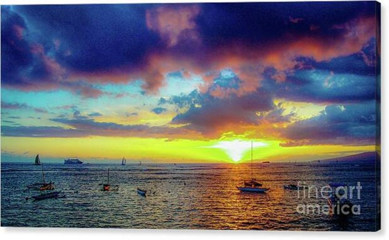 Oahu, Hawaii Sunset Canvas Print — 30x16 in. | Gallery Wrap