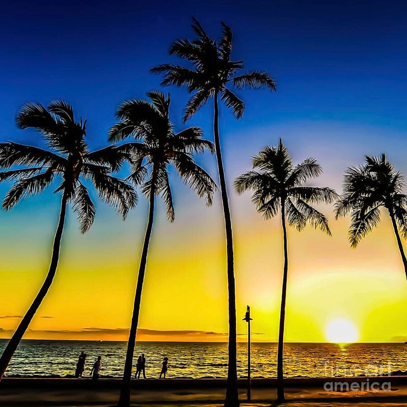 Sunset Silhouettes by the Beach — Gallery Wrap Canvas Print 16x16 Inches